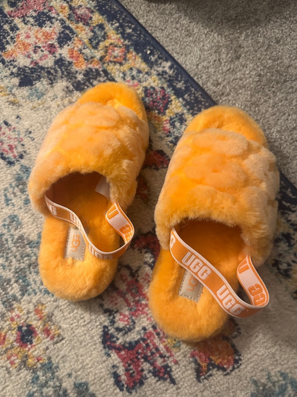 UGG Orange California Poppy Fluff Yeah Slide Sandals with Branded Heel Strap
